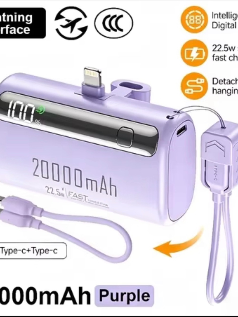 20000mAh Portable Power Bank with Lightning Connector - IPhone 14